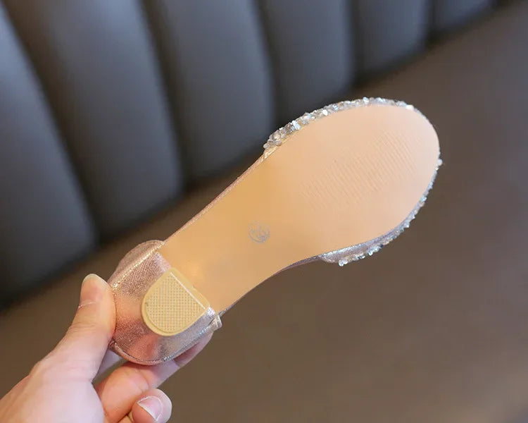 Girls High Heels for Kids Party Wedding Evening Dress Shoes 2021 Fashion Crystal Summer Princess Stockings Girl Sandals E02165