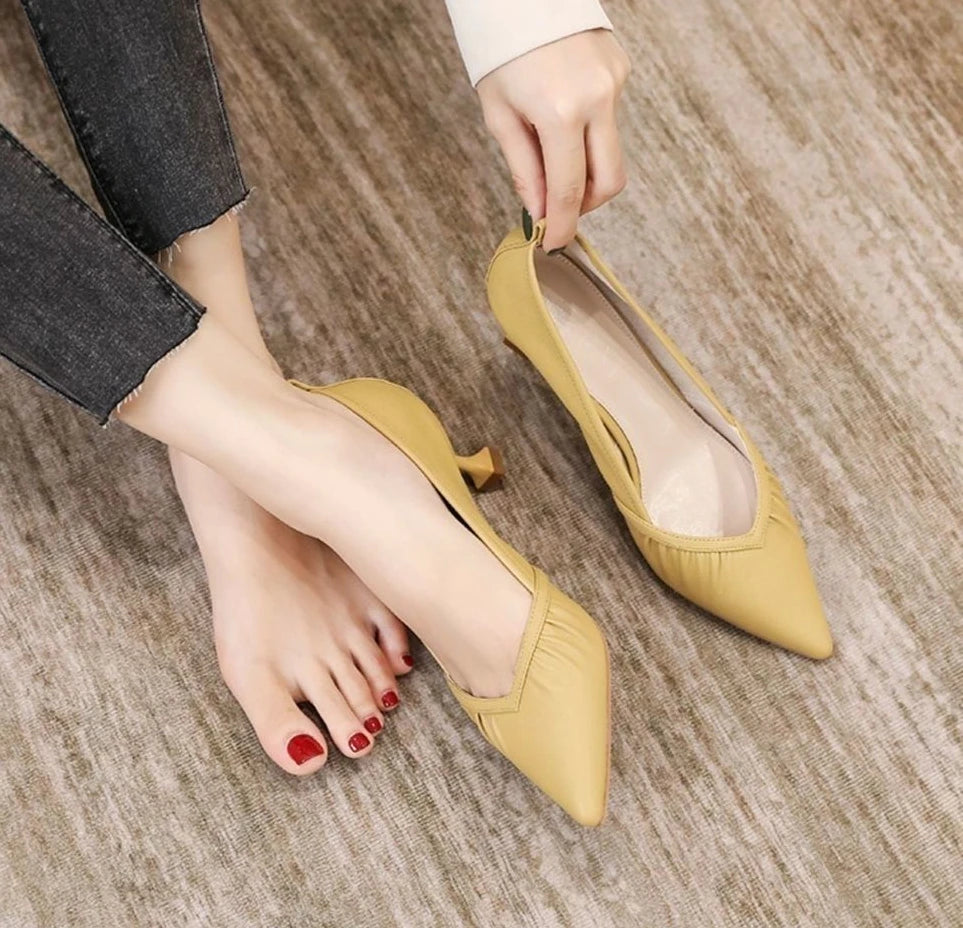 Women's Shoes Formal Black Ladies Pumps with Medium Heels Pointed Toe Luxury Brand Elegant Dress Popular Stylish Lastest Y2k A L