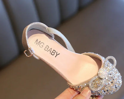 Girls High Heels for Kids Party Wedding Evening Dress Shoes 2021 Fashion Crystal Summer Princess Stockings Girl Sandals E02165