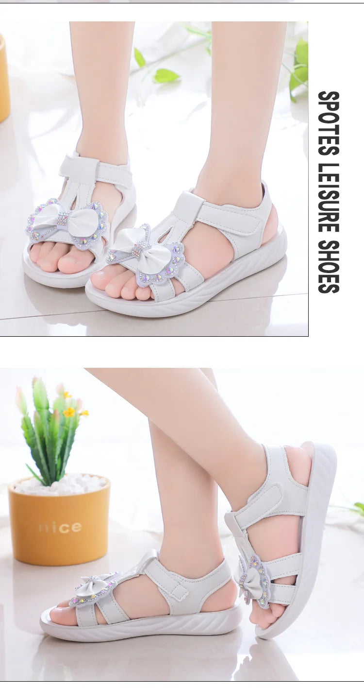 Solid Bow Children's Summer Shoes Cute 2025 Beach Non Slip Sandals For Baby Girls Footwear Soft Infant Kids Fashion Sandals