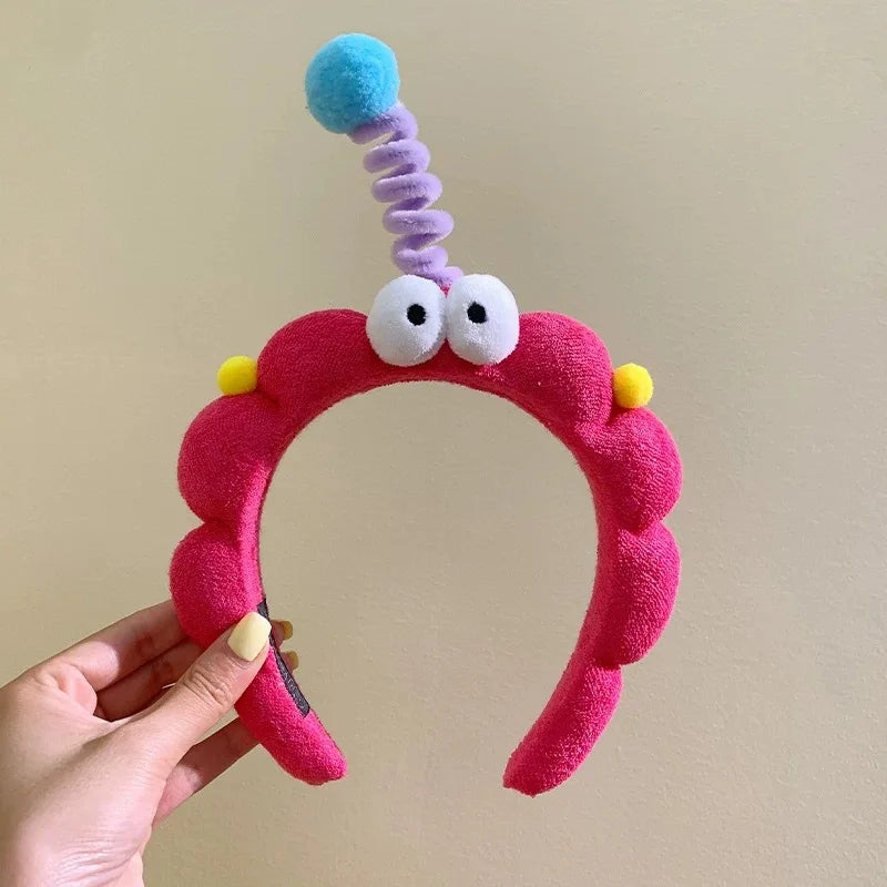 Cute Big Eyes Plush Hair Hoop for Girls Handmade High Top Headband for Face Washing Bath Skincare Fun Hair Accessories