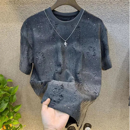 Summer New Round Neck Short Sleeve T Shirt Man Designer Clothes Fashion Men Gradient Colour Sequin T Shirt Camiseta Gym Hombre(Available)