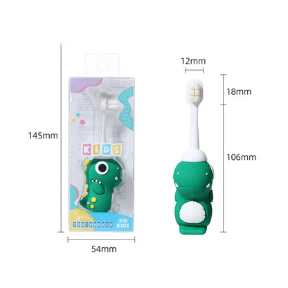 Cartoon dinosaur children's cute toothbrush, baby specific anti poke ultra-fine soft bristled toothbrush