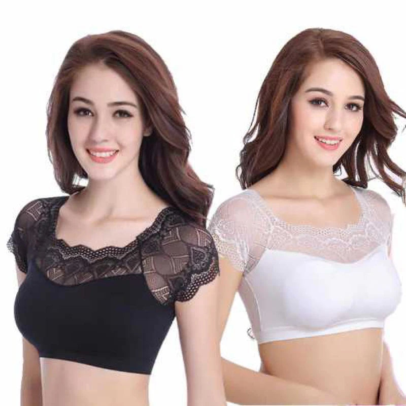 Women Lace Square Neck Short Sleeve Summer Soft Tank Top With Chest Pad Crop Top Femme Tank Fashion Party Tight Fitting Clothing