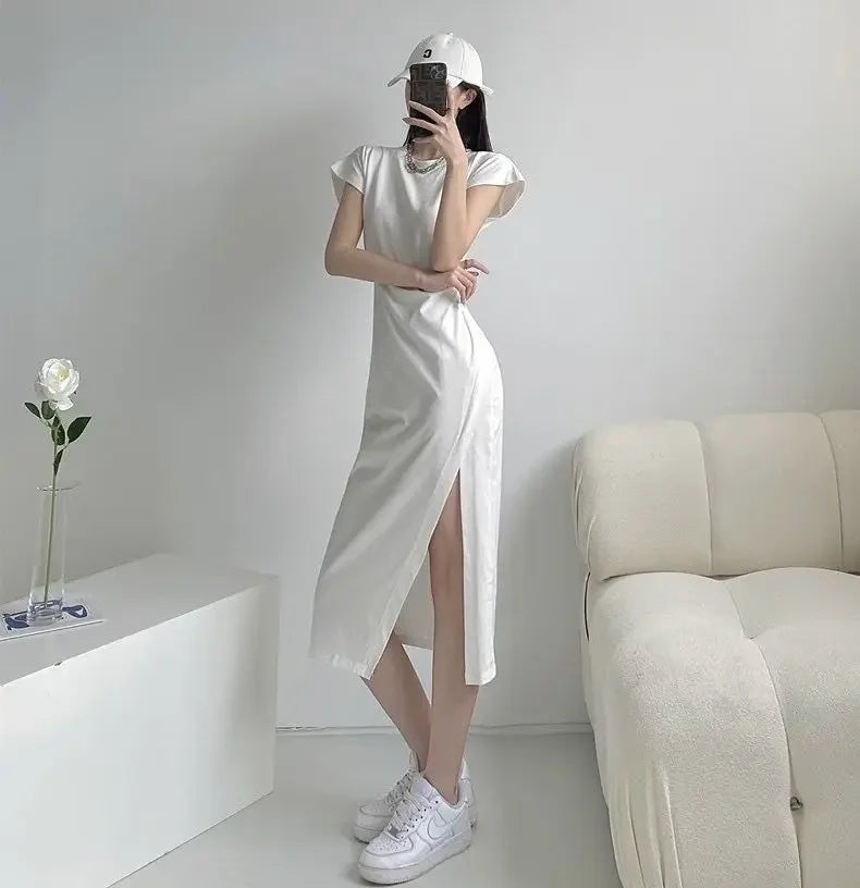 White Dresses for Women 2025 Woman Dress Clothes Midi X New in Chic and Elegant Pretty Cheap Casual Y2k Outfits Harajuku Cotton
