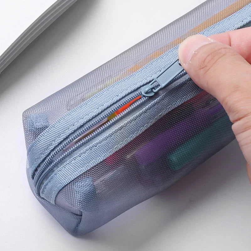 Mesh Pencil Case Transparent Pens Pouch Cute Simple Aesthetic Bag Organizer Office School Supplies for Student Stationary