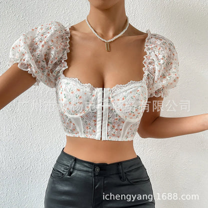 Sexy Low Cut Printed Vest Button Detailing Crop Top Trendy Streetwear Sle Slim Fit Design for Young Women in Their 20s