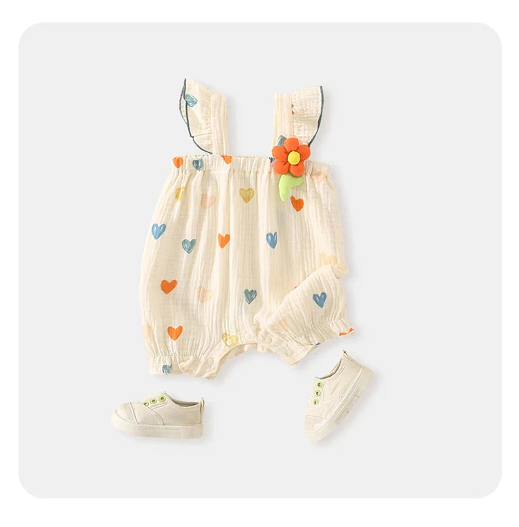 Summer Sweet Sle Baby Girl Rer Print Thin Svel Clothes for Babies Heart Pattern Cler Suit Casual Summer Outfit (Available)