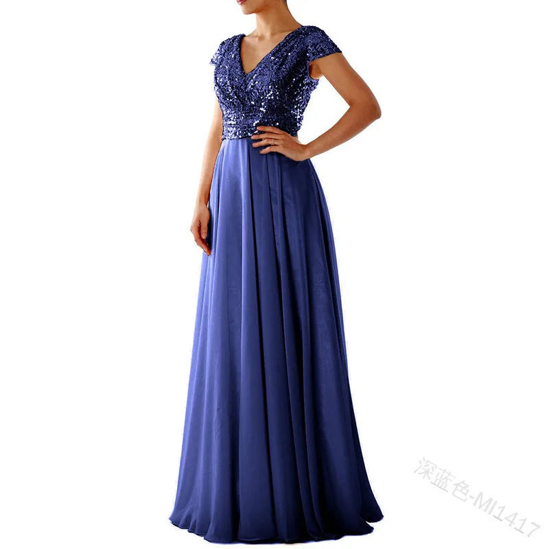 Women Formal Evening Dress Sexy Sequined V Neck Floor-length Dresses for Party Gatherings Banquets Proms Weddings Formal Events