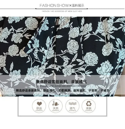 Neck Gauze Mesh Slim Sleeveless Floral Dress Women's New Style Spliced round