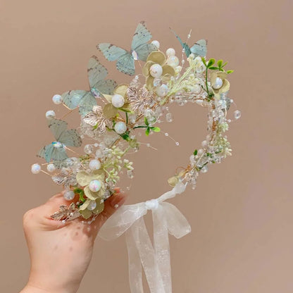 Butterfly Fairy Hair Hoop Beads Simulation Flower Flower Headdress Hair Ornaments Adjustable Wreath Headband