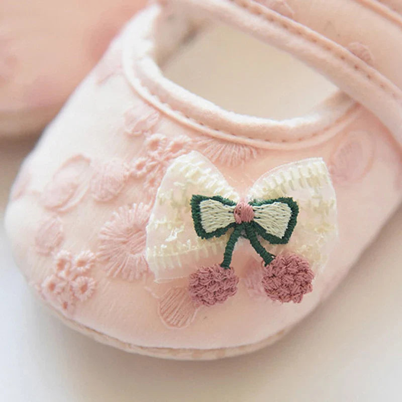 Baby Girl Cute Flats Non-slip Soft Soles Butterfly/Cherry Mary Jane Shoes Casual Walking Shoes for Newborn Toddler