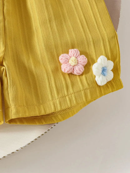 Children's Clothing Sets Small Flower Sleeveless Top + Bow Shorts 2pcs Sets Toddler Girl Clothes Kids Boutique Clothes