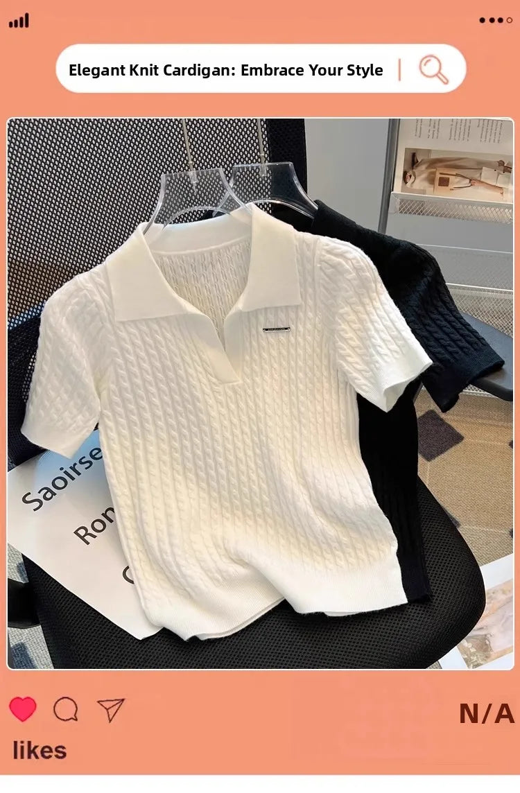 White  irt ort Sve Knitted Top Women's oulder Straight Summer T-irt Commute Sle Korean Version Straight Tube