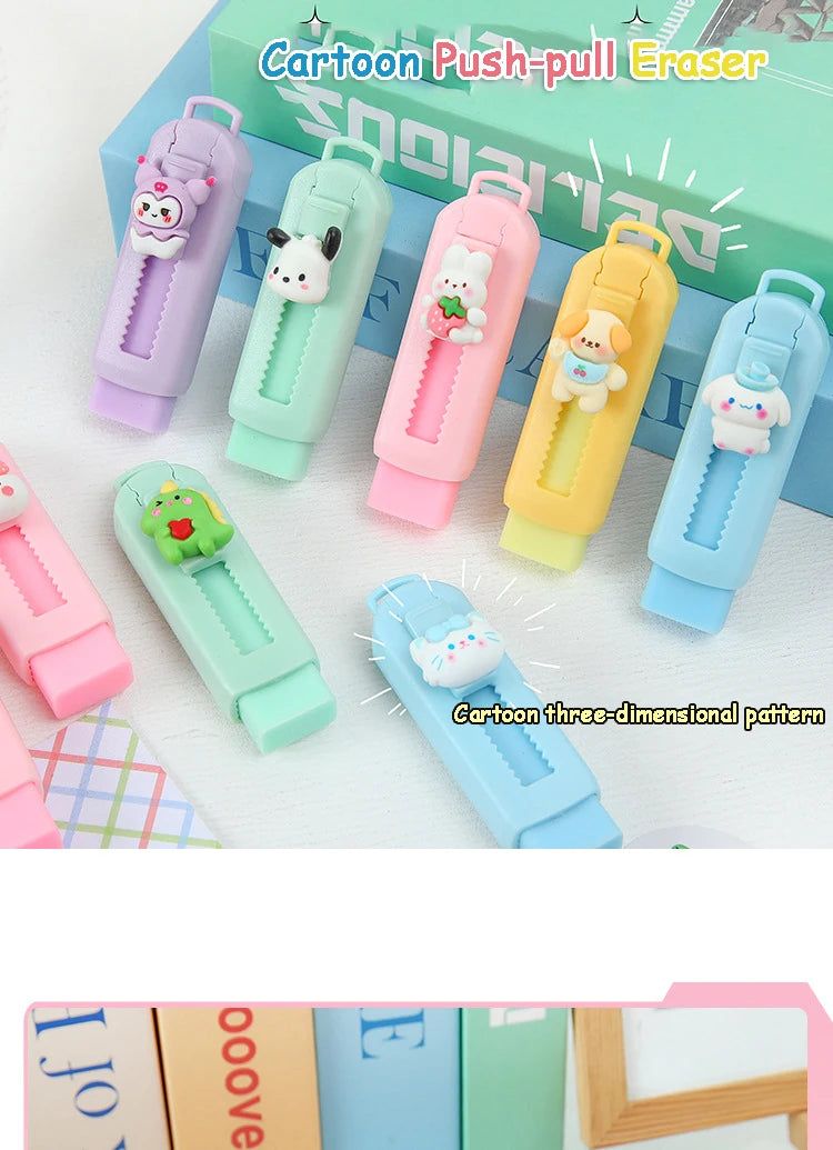 1Pcs Creative Push-pull Cartoon Eraser Macaron Colored Eraser Telescopic Kawaii Children's Pencil Eraser Student Stationery