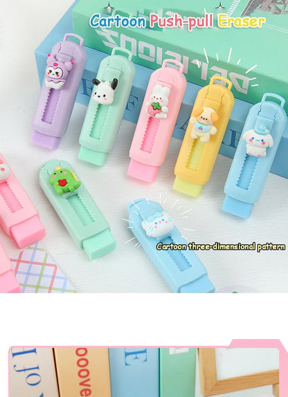 1Pcs Creative Push-pull Cartoon Eraser Macaron Colored Eraser Telescopic Kawaii Children's Pencil Eraser Student Stationery