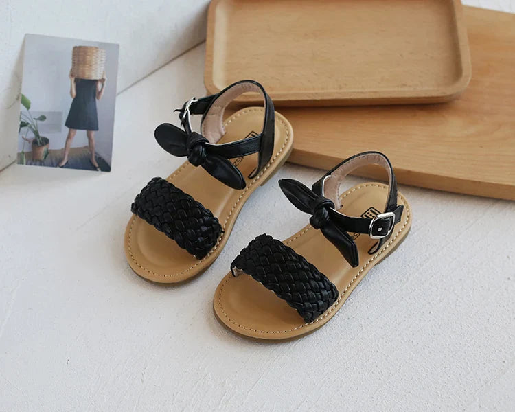 Girl Sandals Bowtie Braided Soft 21-30 Inafnt Children Sliders Bohemia Style Classic Fashion Open Toe Non-slip Kids Flats