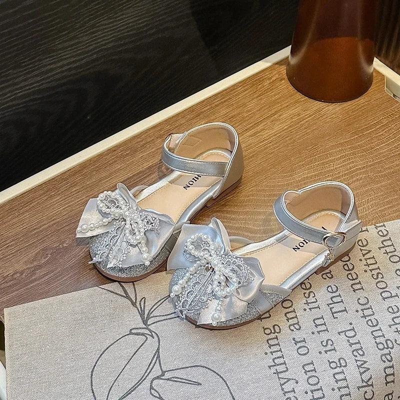 Children's Summer Sandals Toddlers Catwalk Versatile Princess Girl Shoe Summer Beading Bowknot Kids Fashion Dress Flat Sandals