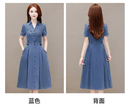 2026 Korean Summer New Denim Dress Women Temperament  Short Sleeved Fashion Slim All-match Casual Dress Female Vestidos
