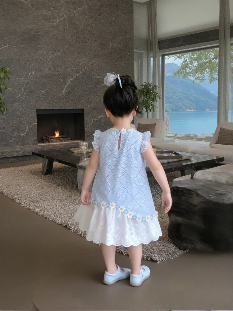 New Children's Fly-sleeved Skirt Summer Dress Girls Princess Dress Girls Vest Skirt (Available)