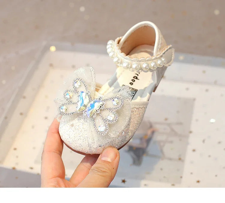 Baby Girls Leather Shoes  Spring Summer Children Casual Half Sandals Sequins with Crystal Butterfly Fashion Princess Sweet