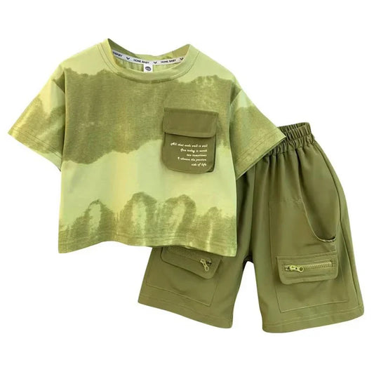 Boys Summer Clothes Set Camouflage Short Sleeve T-shirt + Cargo Shorts 2PCS Kids Casual Streetwear Outfit Two-piece set