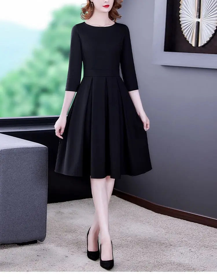 Dress Women's Fashion Western Style Spring and Autumn Clothing New Collection Waist Cinching Slimming Small Black Dress