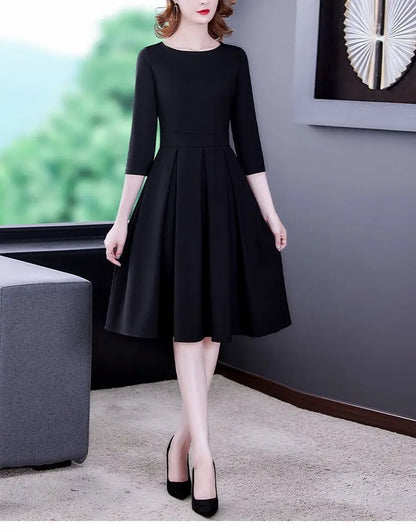 Dress Women's Fashion Western Style Spring and Autumn Clothing New Collection Waist Cinching Slimming Small Black Dress