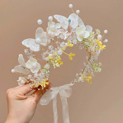 Butterfly Fairy Hair Hoop Beads Simulation Flower Flower Headdress Hair Ornaments Adjustable Wreath Headband