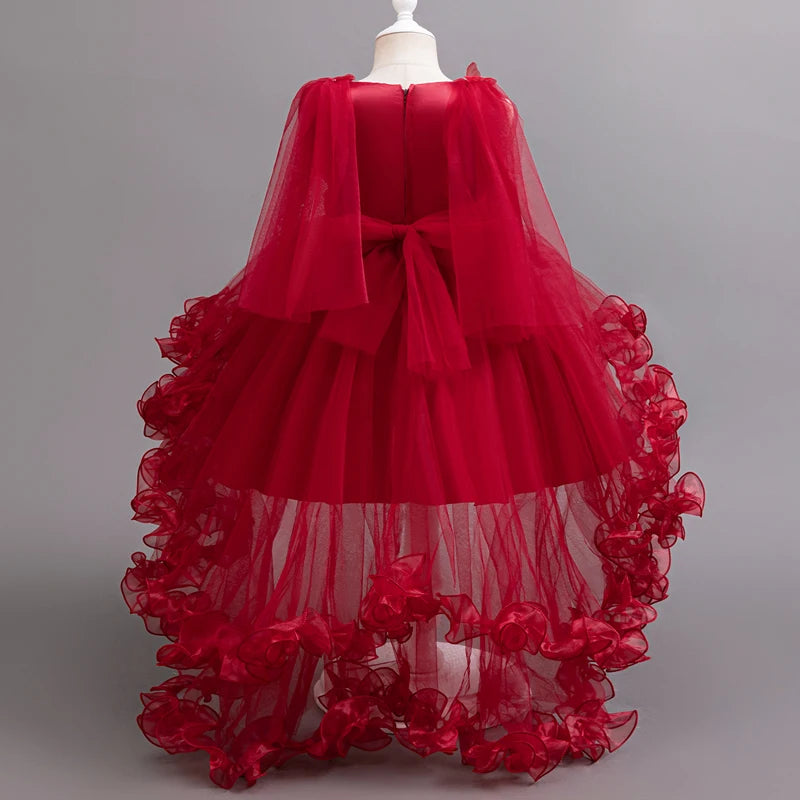 Girls White Pink Party Princess Dress Kids Girl Tailing Dresses for Wedding Birthday Ceremony Baby Girl Gown