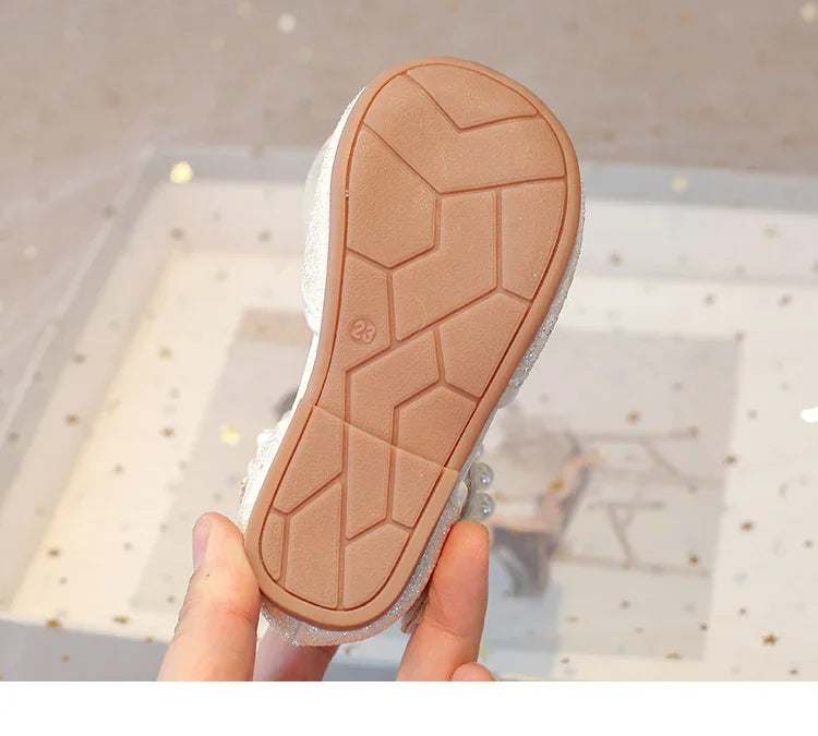 Baby Girls Leather Shoes  Spring Summer Children Casual Half Sandals Sequins with Crystal Butterfly Fashion Princess Sweet