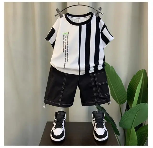 Summer Boy Clothing Suit New Children's Clothes Set Boys Short Sleeve T-Shirt Shorts 2 Piece Set Kids Sportswear Suit 2 4 6 8Y [Avaiilable]