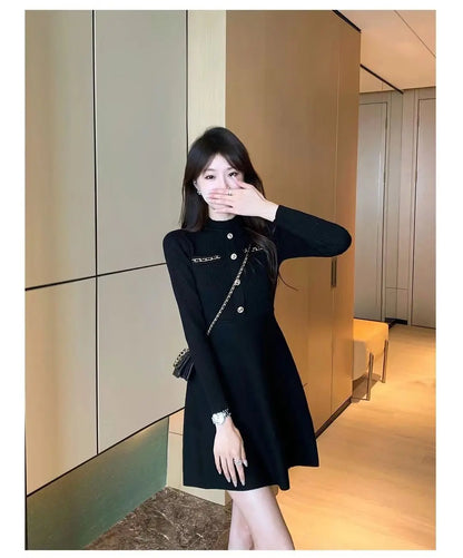 Fashionable Knitted Dress for Women's Spring Clothes Style Waist-hugging Temperament Elegant and Casual Versatile Dress Inside