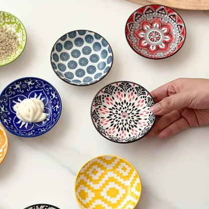 Bohemian Ceramic Condiment Dishes Set Sauce Plates Bowls  Spice Plates for Home  Restaurant Sushi Bar Parties Picnics Camping