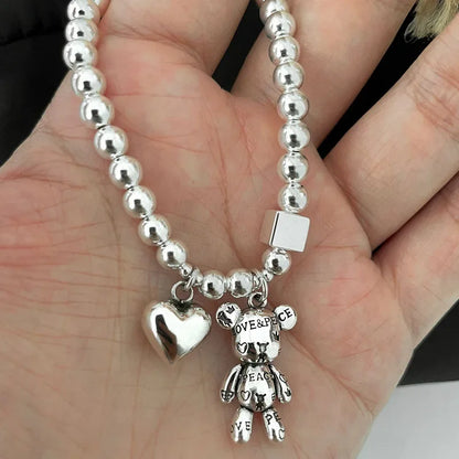 Stainless steel Bracelets for Women String of Beads Accessories Trend Vintage Simple Cute Bear Pendant Party Jewelry