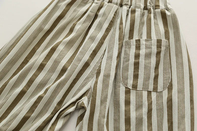 Summer Kid's Clothing Sets Boys' Short Sleeve Outfit Vertical Stripes T-shirt Pants 2Pcs Trendy Children's Costume Stylish