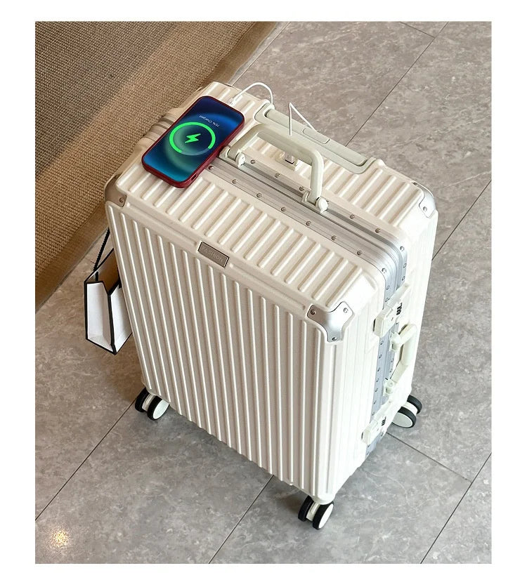 Large Capacity 28 inch Aluminum Frame Suitcase Durable Trolley Case with Universal Wheels, 24 Business Travel Suitcase