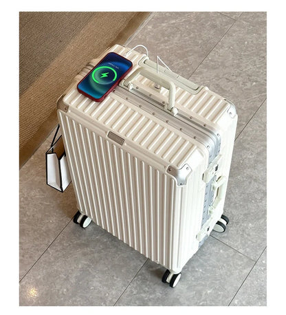 Large Capacity 28 inch Aluminum Frame Suitcase Durable Trolley Case with Universal Wheels, 24 Business Travel Suitcase