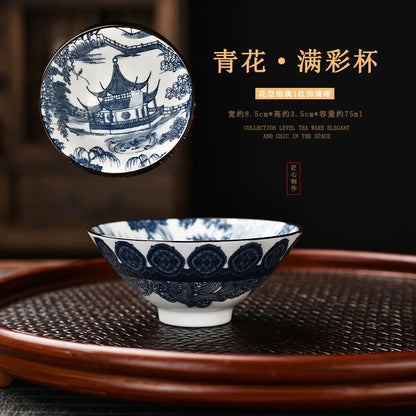 Blue and White Porcelain Cone Teacup Anti Scaling Hand-painted Tasting Tea Bowl Travel Meditation Cup Chinese Tea Set 70ml