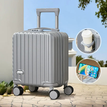 2025 New Style Luggage 14-Inch Fashionable Lightweight Boarding with Water Cup Holder Mobile Phone Holder Large Capacity Luggage