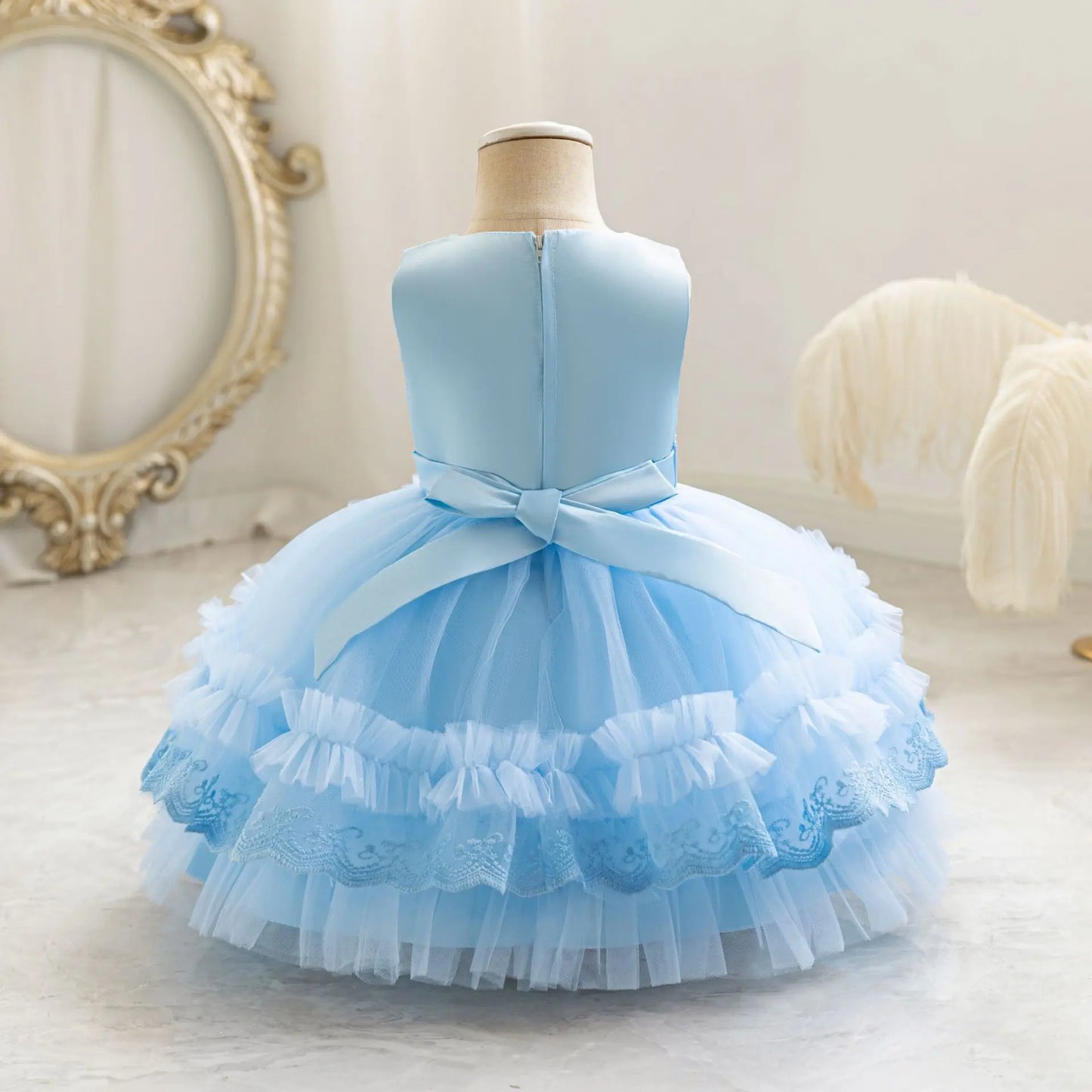 Party Dresses For Girl Formal Prom Wedding Dress Beaded Embroidery Mesh Princess Dress For Infant Baby 1st Birthday Baptism Gown