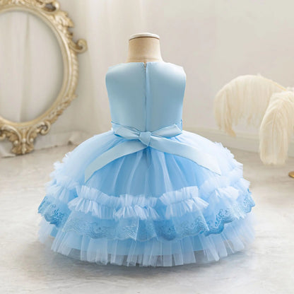 Party Dresses For Girl Formal Prom Wedding Dress Beaded Embroidery Mesh Princess Dress For Infant Baby 1st Birthday Baptism Gown