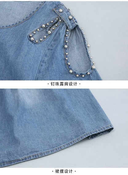 Short sleeved Denim Dress Summer Women's 2024 New College style Fashion Student Loose Dress With pockets Casual Clothing
