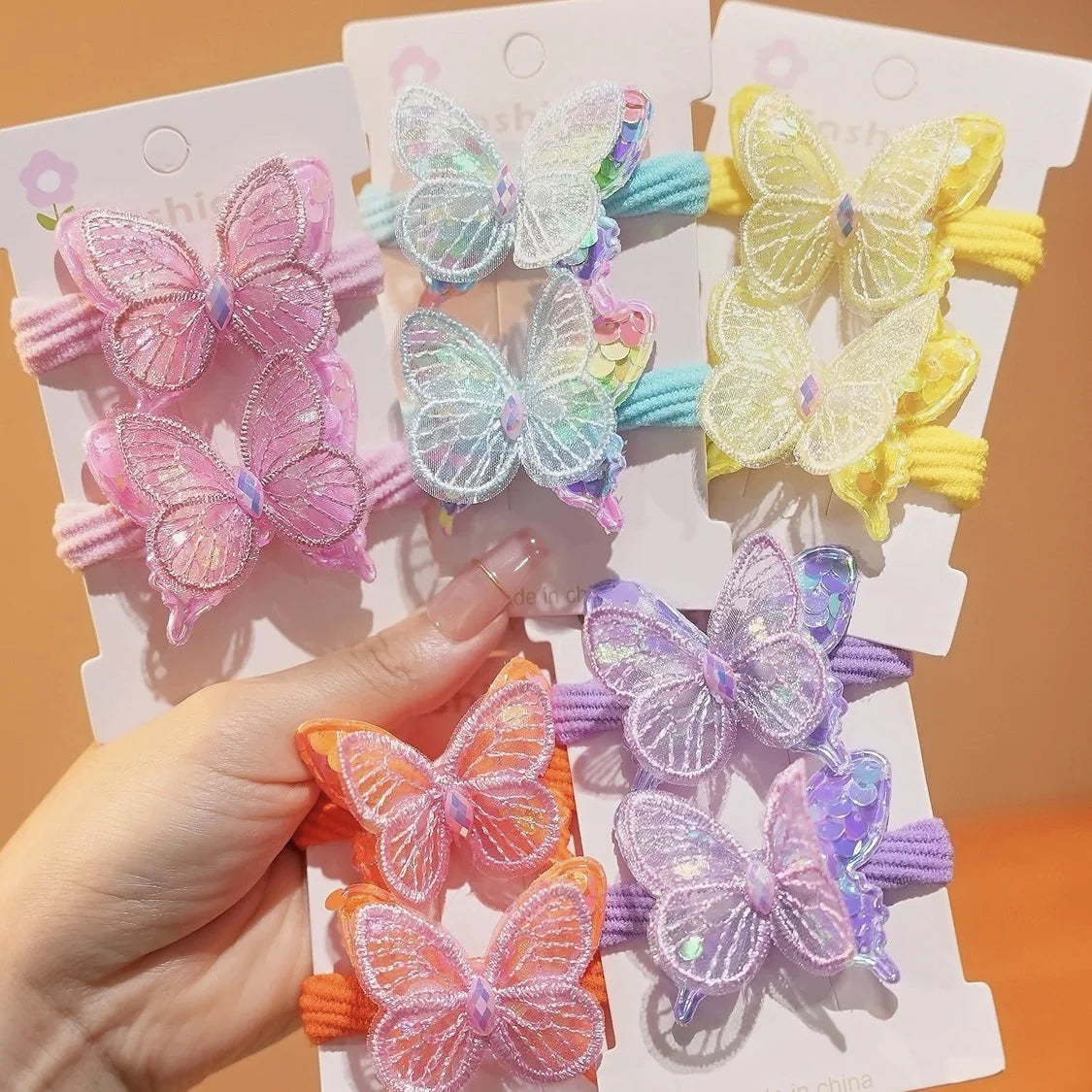 Girls Hair Rope Sequins Butterfly Elastic Hair Bands Candy Colors Scrunchies Ponytail Holder Rubber Bands