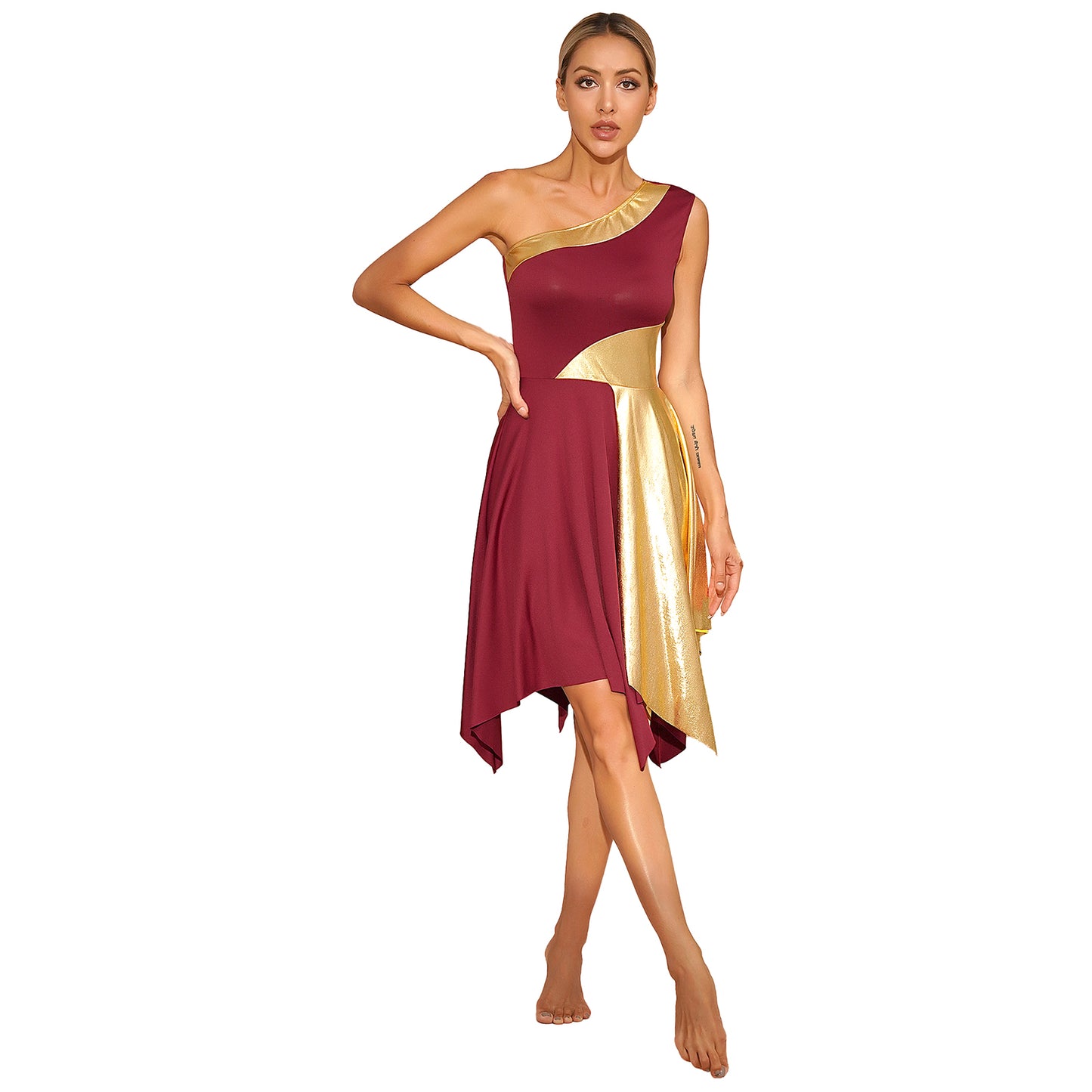 Women Church Choir Worship Praise Dress Modern Lyrical Dance Performance Costume One Shoulder Irregular Hem Dresses Dancewear