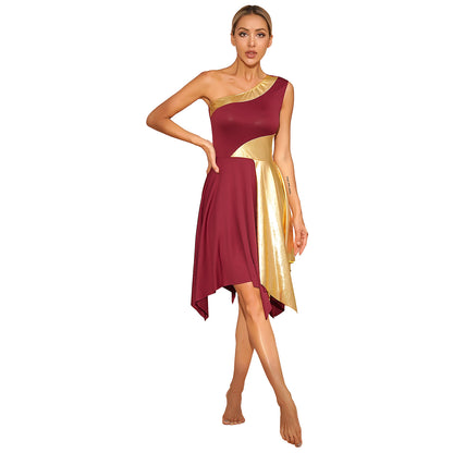 Women Church Choir Worship Praise Dress Modern Lyrical Dance Performance Costume One Shoulder Irregular Hem Dresses Dancewear