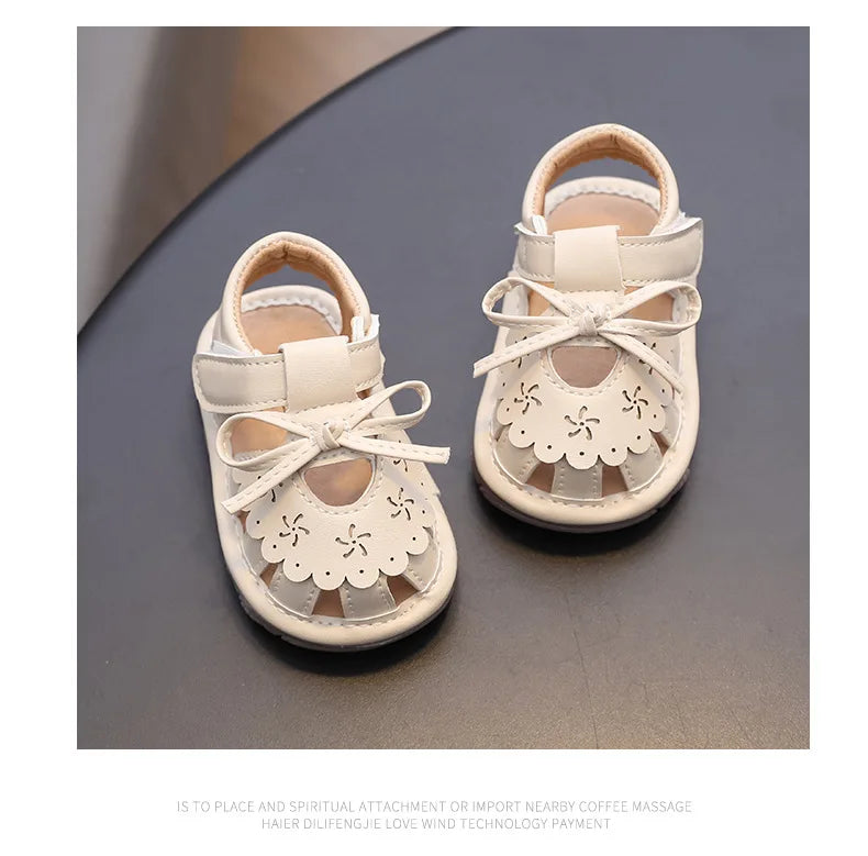 Baby Girl Sandals Summer Infant Shoes Outwear First Walkers Cute Sweet Close-toed Sandals For Girl Pink, Beige
