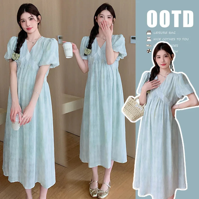 Pregnant Women's Dress Summer 2025 Fashionable Western Style Loose Belly Covering French High Waisted Long Skirt