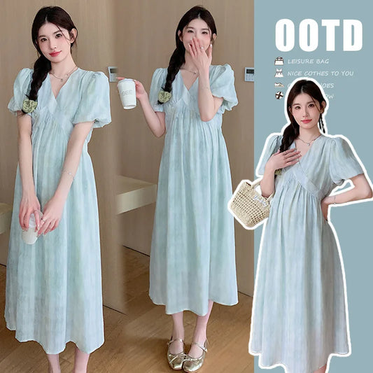 Pregnant Women's Dress Summer 2025 Fashionable Western Style Loose Belly Covering French High Waisted Long Skirt