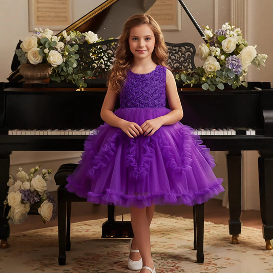 Girls Princess Tulle Dress, Elegant Baby Flower Girl Gown for Host & Stage Performance, Puffy Party Dress for Special Occasions